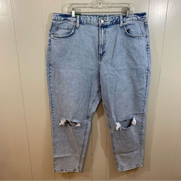 Wild Fable Super High Rise Mom Jean Blue Plus Acid Wash Distressed Jeans 16W NEW - Picture 1 of 13